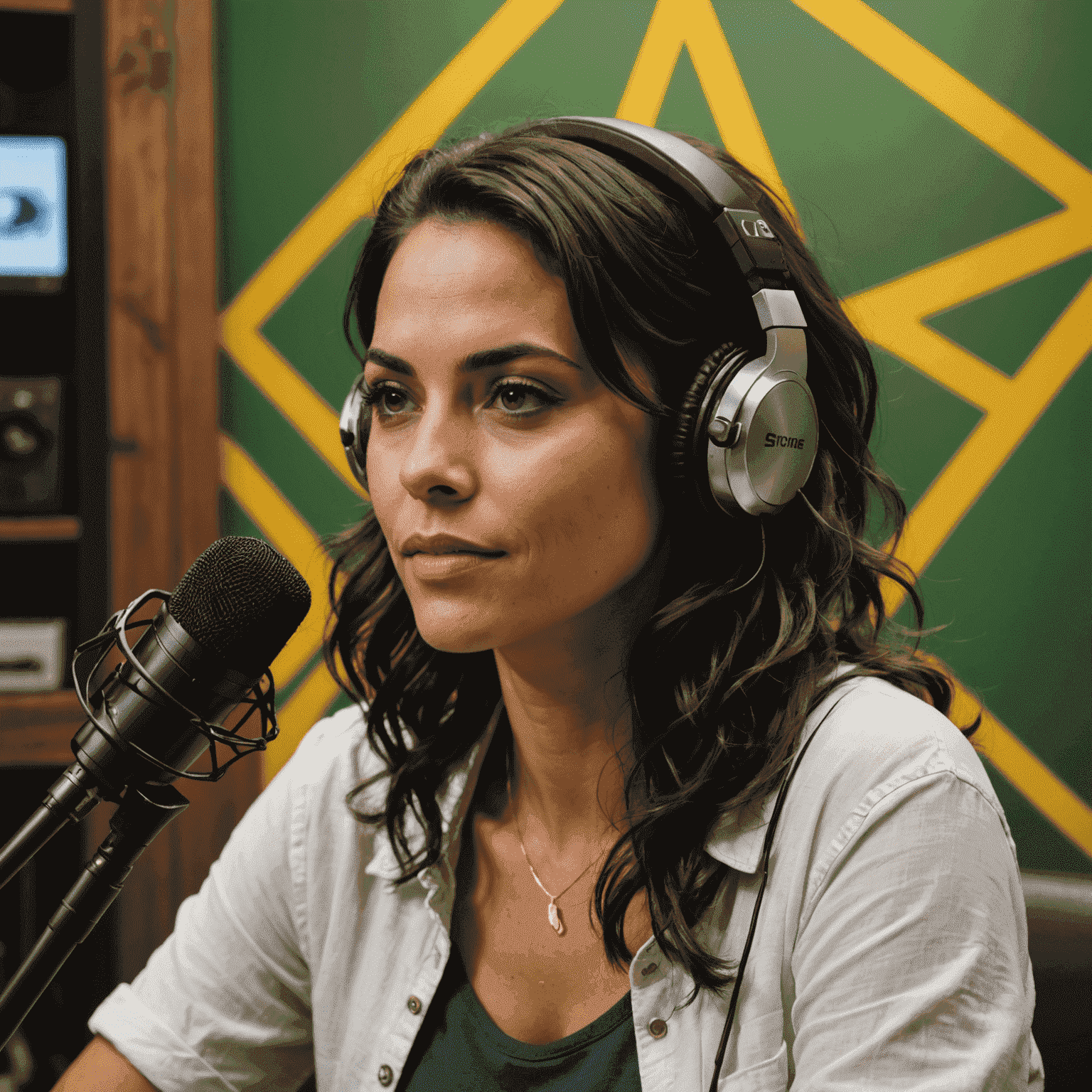 Simone Tebet gravando um podcast popular brasileiro